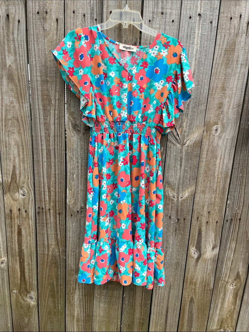 Haptics Teal Floral Smocked Waist Casual Dress